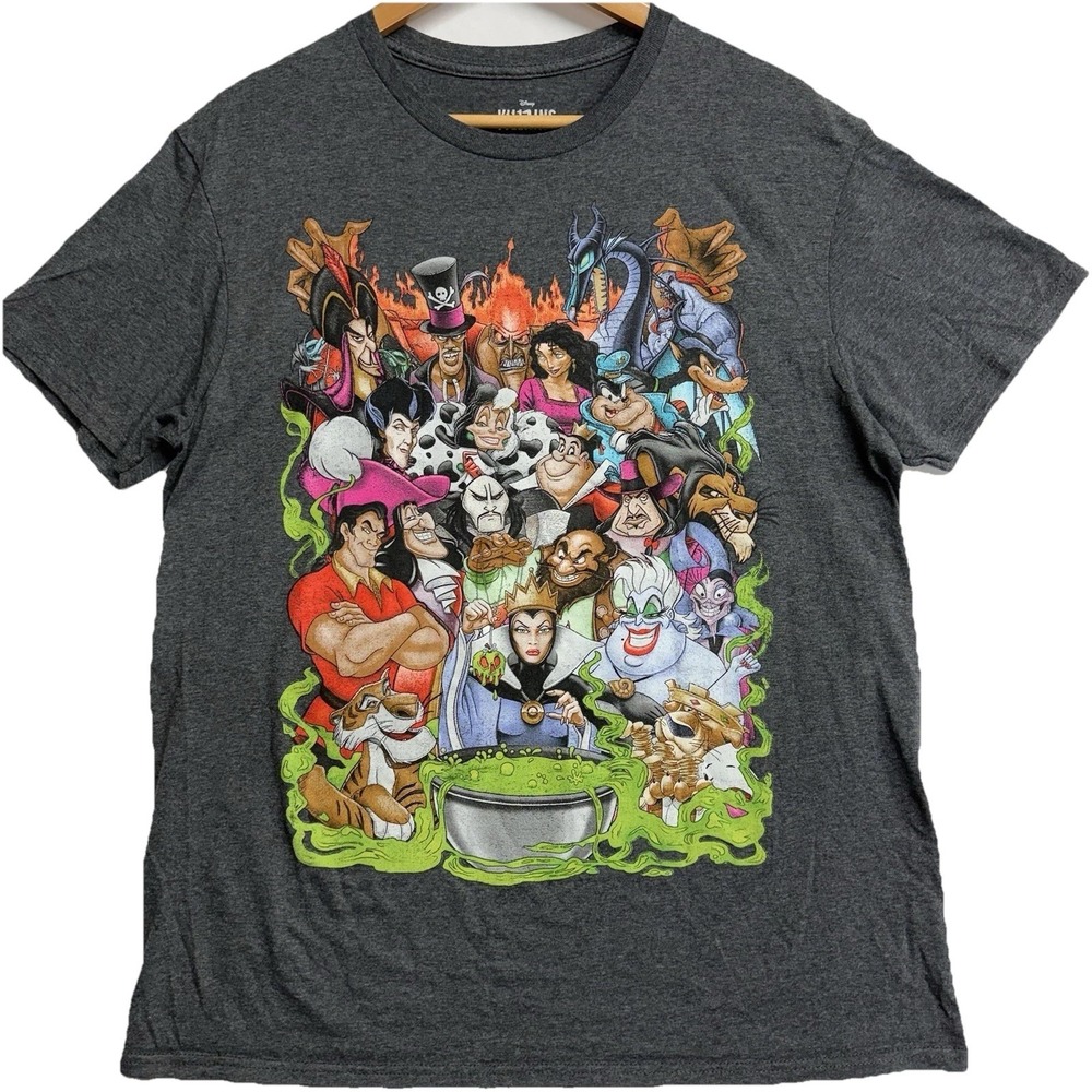 Disney Villains Graphic T Shirt Unisex Shirt L Heather Gray Maleficent, Ursula
